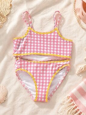 💦 OLD NAVY NWT Pink Gingham Two Piece Swimsuit UPF 40 Toddler Bikini Set 2T